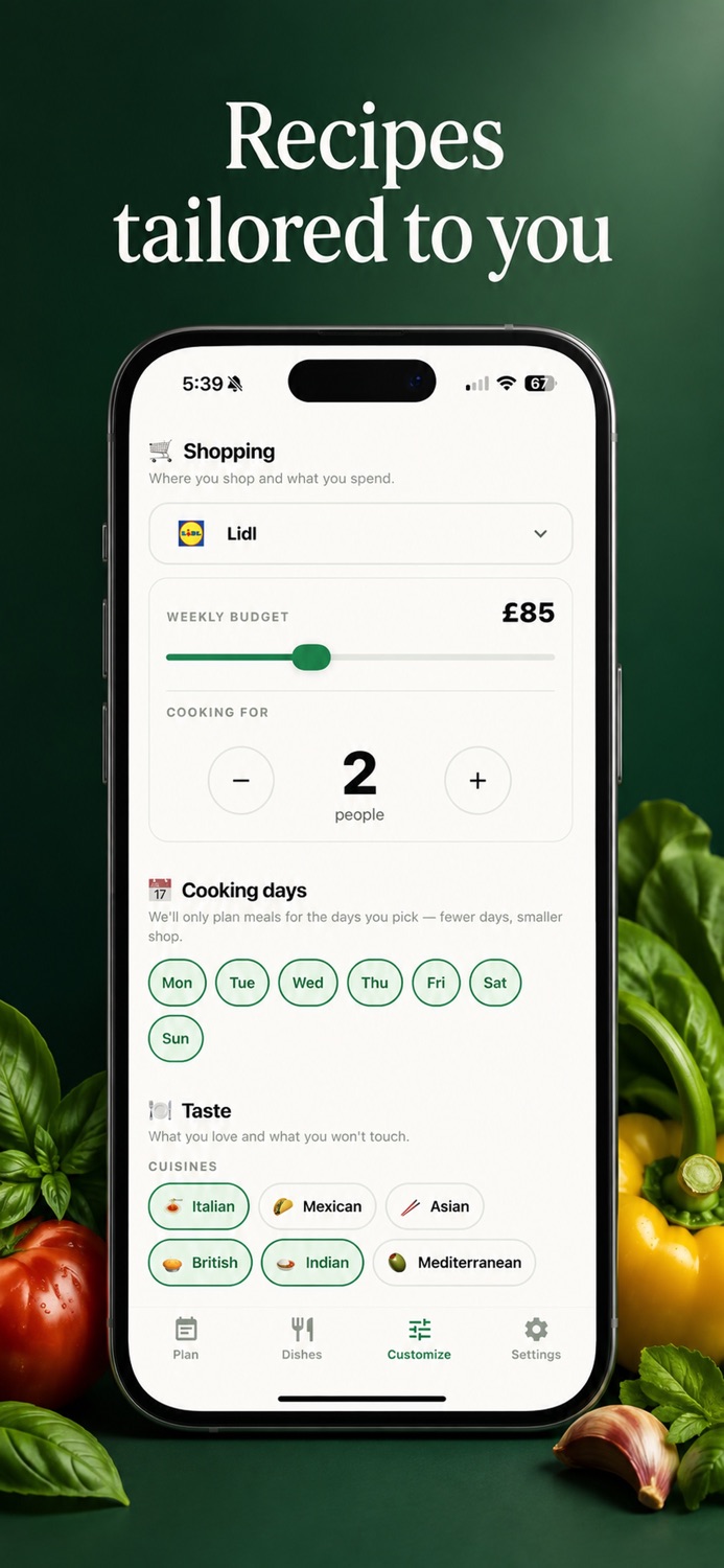 Measy recipe screen: ingredients, steps and a tailored serving